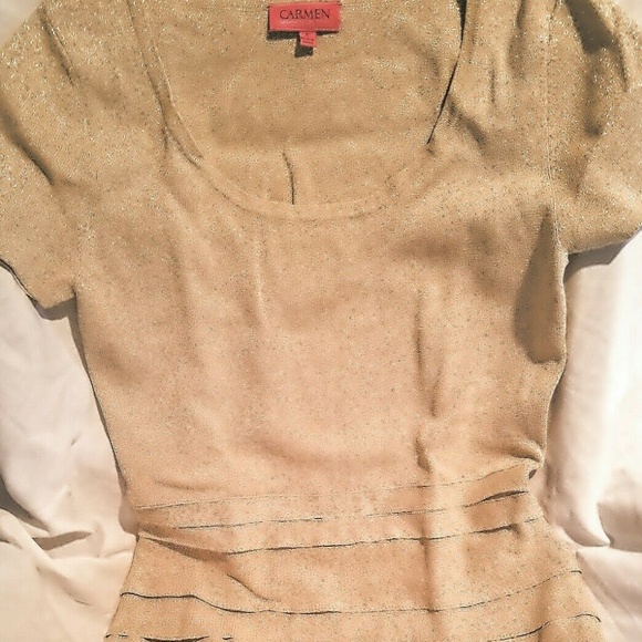 Carmen Marc Valvo Gold Tiered Column Dress Size S - Picture 1 of 4